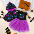 Little Girls 2PCS Halloween Outfit – Sleeveless Tulle Dress with Hooded Cloak Costume Set