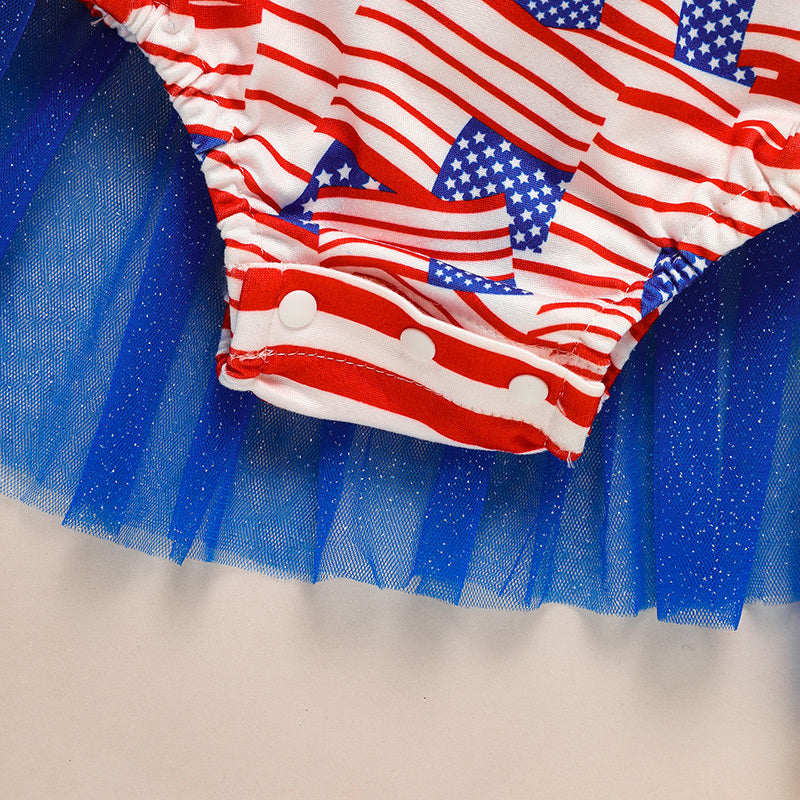 Baby’s Independence Day Flag Romper 🇺🇸 Sleeveless Triangle Bodysuit w/ Bowknot 🎀