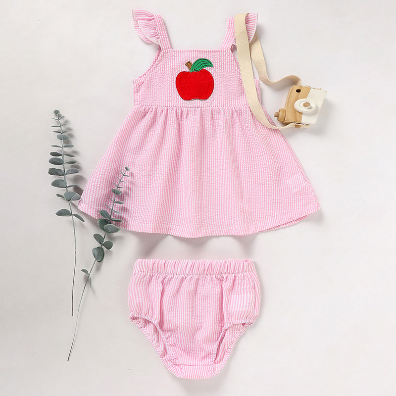 Kids Baby Girl Back to School Outfit – Summer Ruffle Sleeve Applique Top & Shorts Set, Cute First Day of School Clothes for Girls