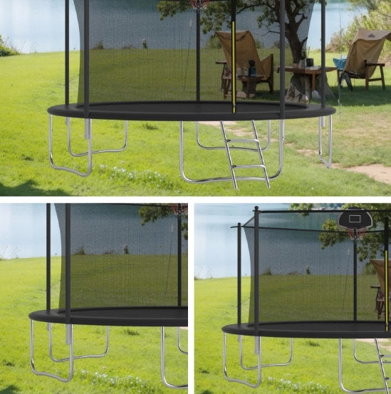 14-ft Trampoline with Safety Enclosure Net & Basketball Hoop – Outdoor Jumping Set