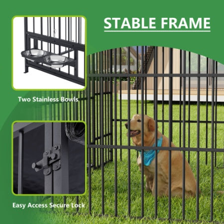 Large Outdoor Dog Kennel with Roof Cover, Lockable Door – 6.6'L × 6.6'W × 6.4'H Pet Run Enclosure