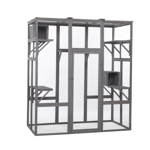 Oversized Cat Cage – Multi-Level Grey Indoor Enclosure with Platforms, Ladders & Lockable Doors for Cats & Kittens