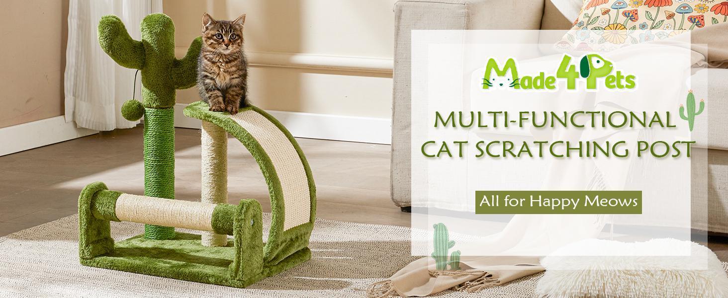 Cactus-Shaped Sisal Rope Cat Scratching Post – Easy Assembly and Stylish Green Design