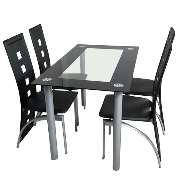 4PCS PU Leather Dining Chairs 🍷 Modern Long-Backrest Set – Square Hollow Design for Home & Dining Room