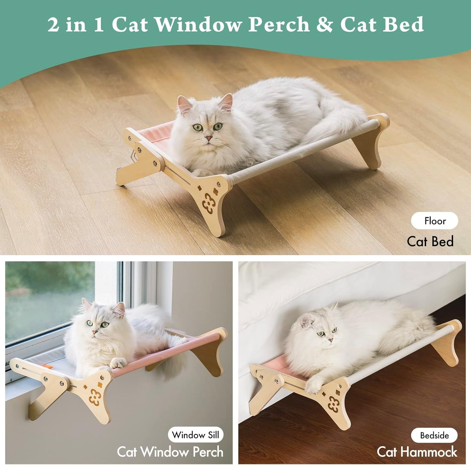 Adjustable 2-in-1 Cat Window Perch Sunbathing Seat – Pink, Holds 40 lbs