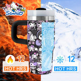 Sanrio Kuromi 14 oz Stainless-Steel Insulated Water Bottle with Handle & Straw – BPA-Free, Perfect Gift for Family & Friends