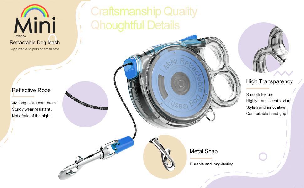 Mini Retractable Dog Leash – Lightweight & Durable Leash for Small Pets, Easy-to-Use Design for Outdoor Walks