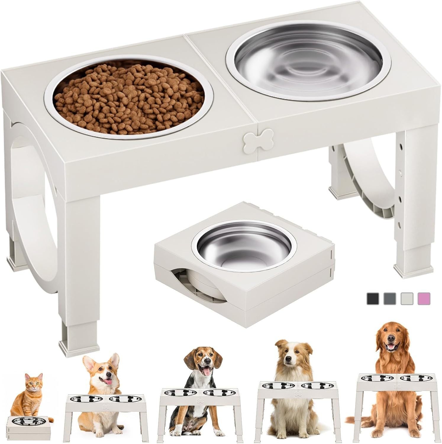 XIA Z Fashion Pet Products – Black Dog Bowl Holder with Double Stainless Steel Feeding Bowls, Non-Slip Elevated Stand