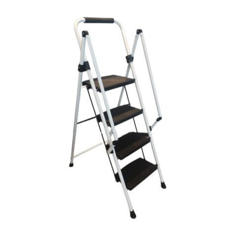 Durable 4-Step Folding Ladder with Safety Handle & Anti-Skid Pedals