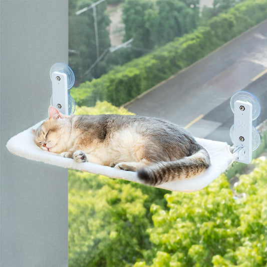 Mewoofun Medium Cat Window Perch Hammock with Steel Frame & Strong Suction Cups – White