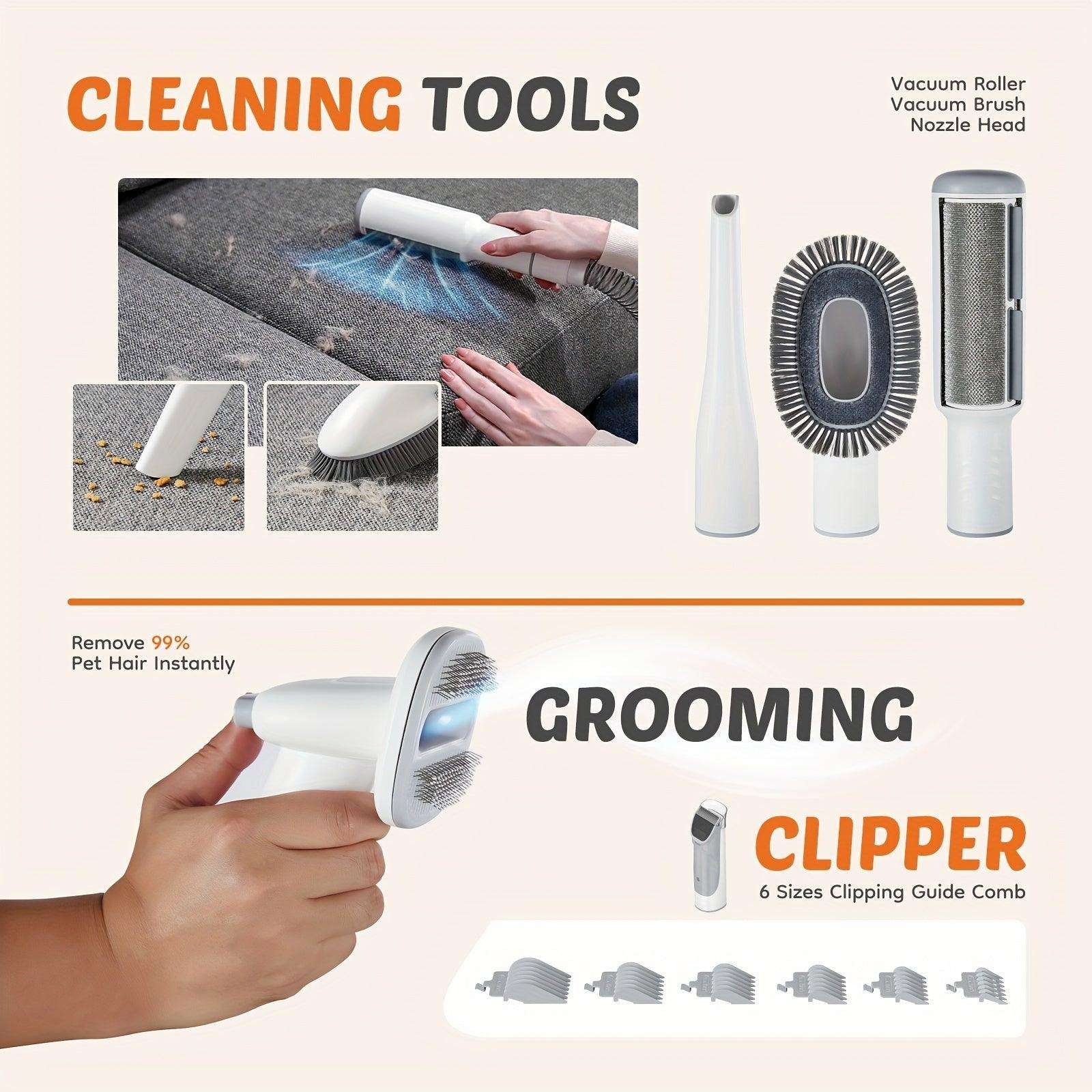 5 in 1 Pet Grooming Vacuum Kit with Strong Suction & Clippers for Dogs & Cats - PulinGO