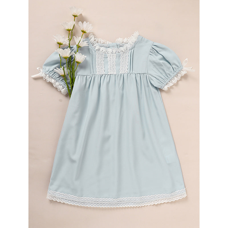 Toddler Girls Summer Lace Trim Dress – Puff Short Sleeve Crew Neck Princess Outfit, Cute Party Dress for Birthdays & Special Occasions