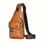 Premium PU Leather Vintage Style Chest Bag – Spacious Multi-Compartment Crossbody with Waterproof Design for Men