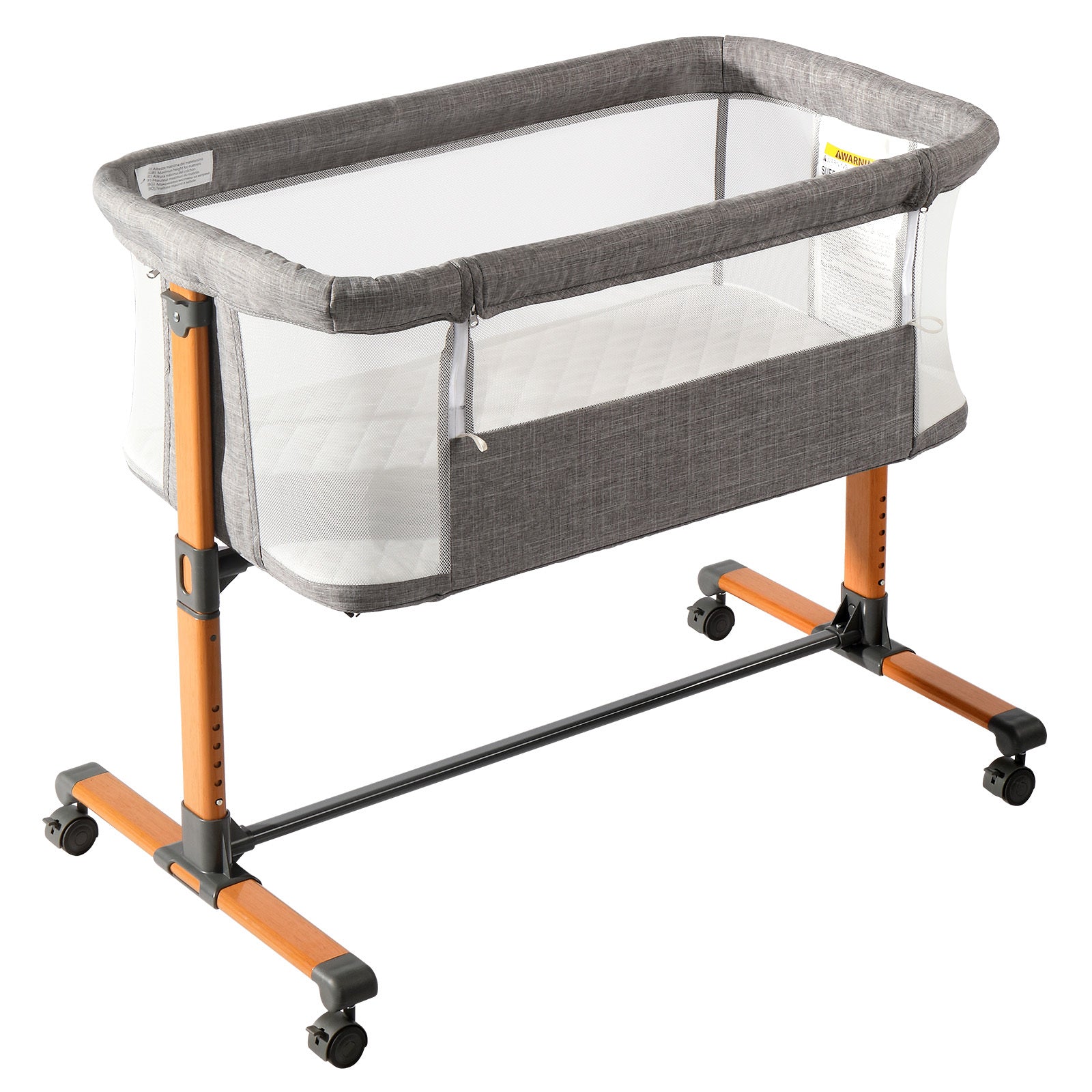 50D Cationic Cloth Bassinet Bed for Babies – Foldable & Breathable Grey Cradle