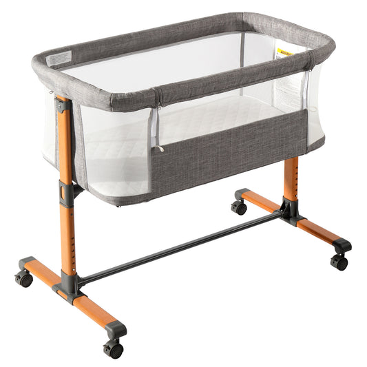50D Cationic Cloth Bassinet Bed for Babies – Foldable & Breathable Grey Cradle