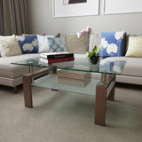 Rectangle Walnut Glass Coffee Table – Modern Clear Center Side Table for Living Room ✨🪞