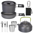 12-Piece Aluminum Camping Cookware Set – Pot, Kettle, Pan & Utensils with Storage Bags for Hiking & Picnics