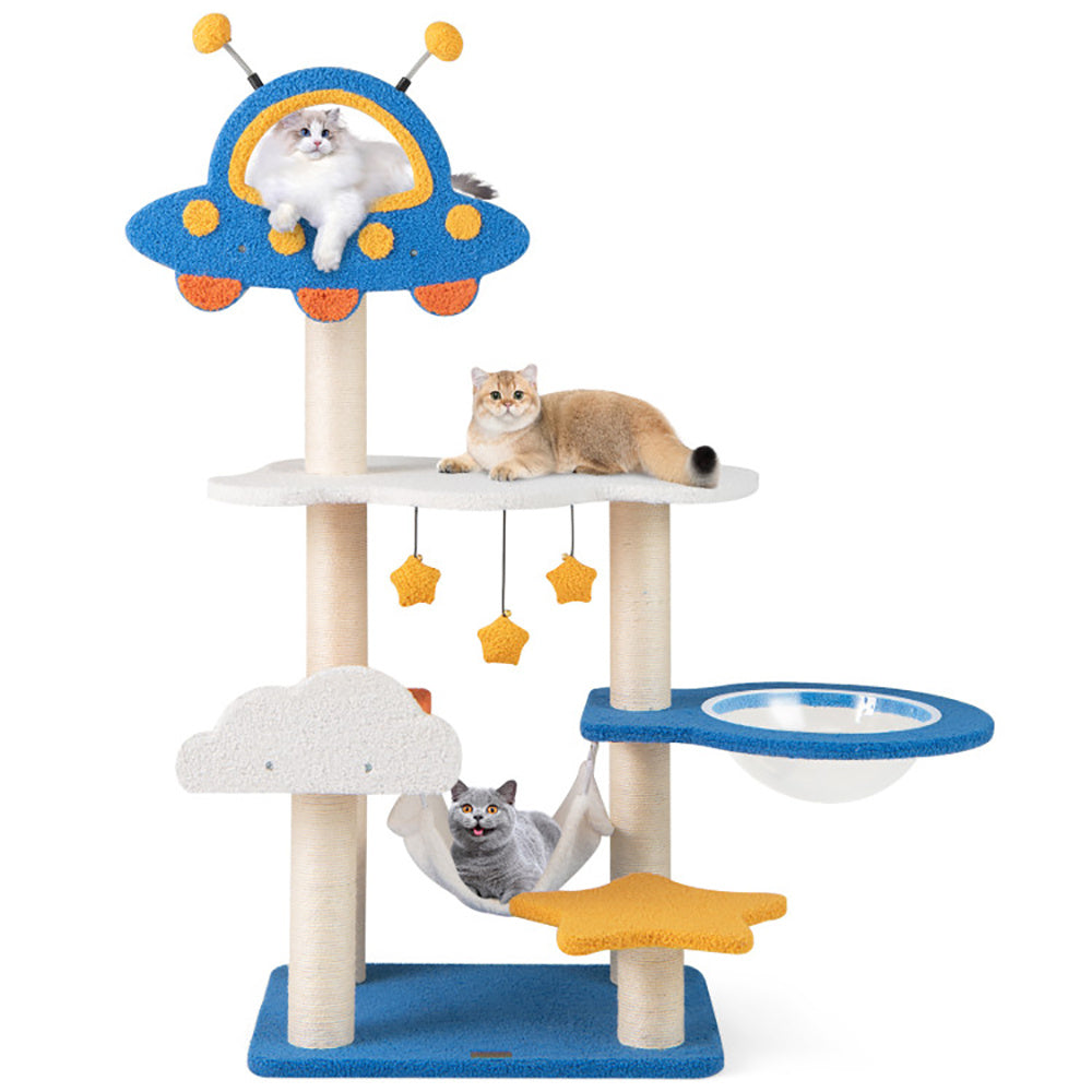 49" Tall Cat Tree Tower with UFO Space Capsule Top Perch & Sisal Scratching Posts – Multi-Level Indoor Cat Furniture