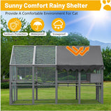 Outdoor Cat House Enclosure – Large Cat Fence with Upgraded Waterproof Cover (Grey)