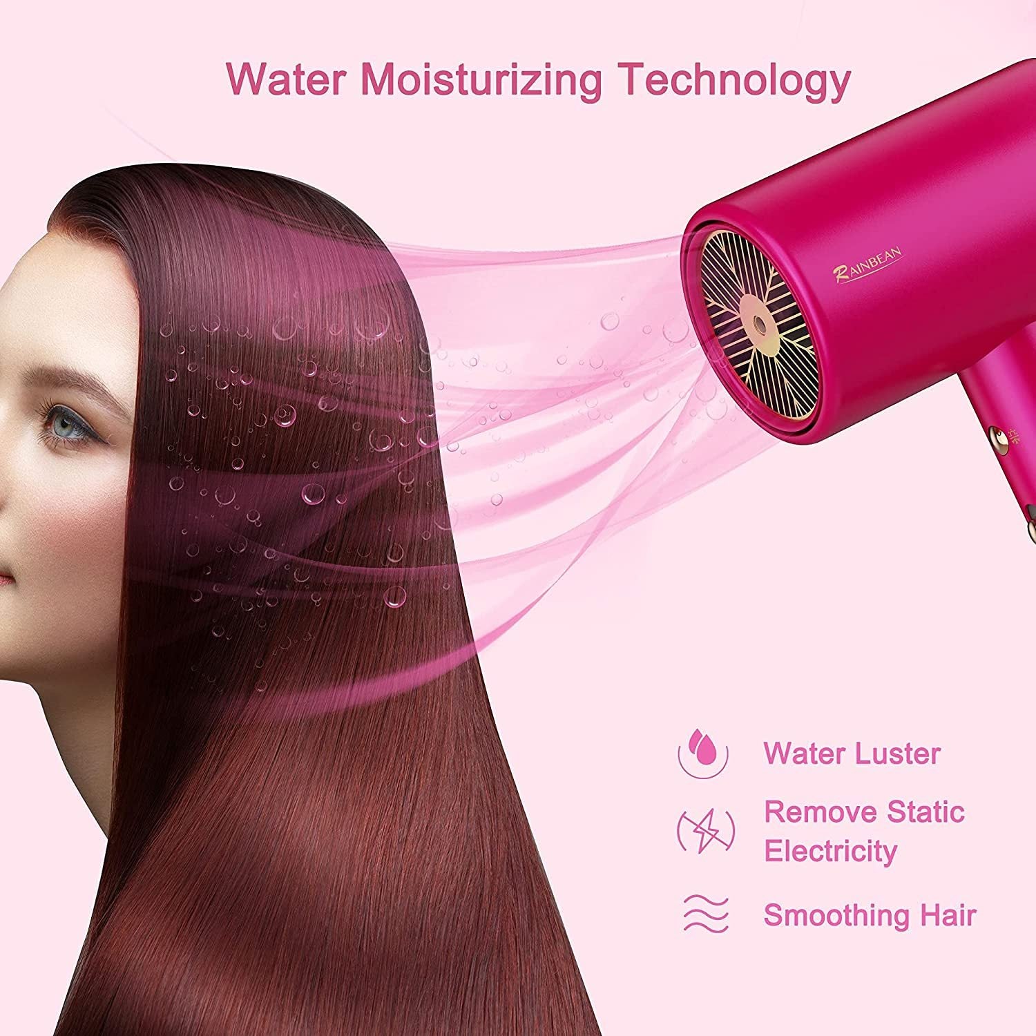 1800W Ionic Hair Dryer with Magnetic Nozzle - Powerful, Low-Noise Blow Dryer for Fast, Frizz-Free Drying