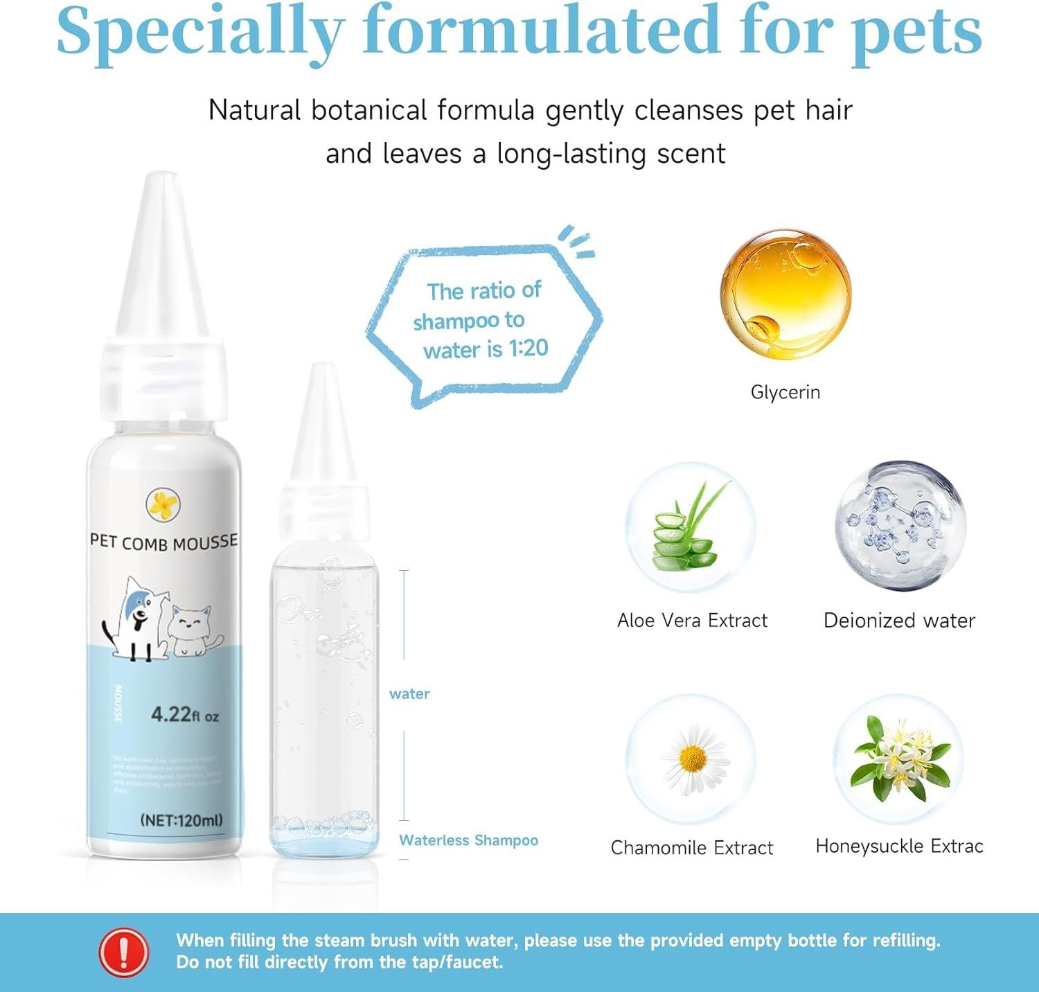 Universal 3-in-1 Pet Steam Brush – Spray Hair Removal Comb with Waterless Shampoo & Ear Cleaning Towel for Dogs & Cats