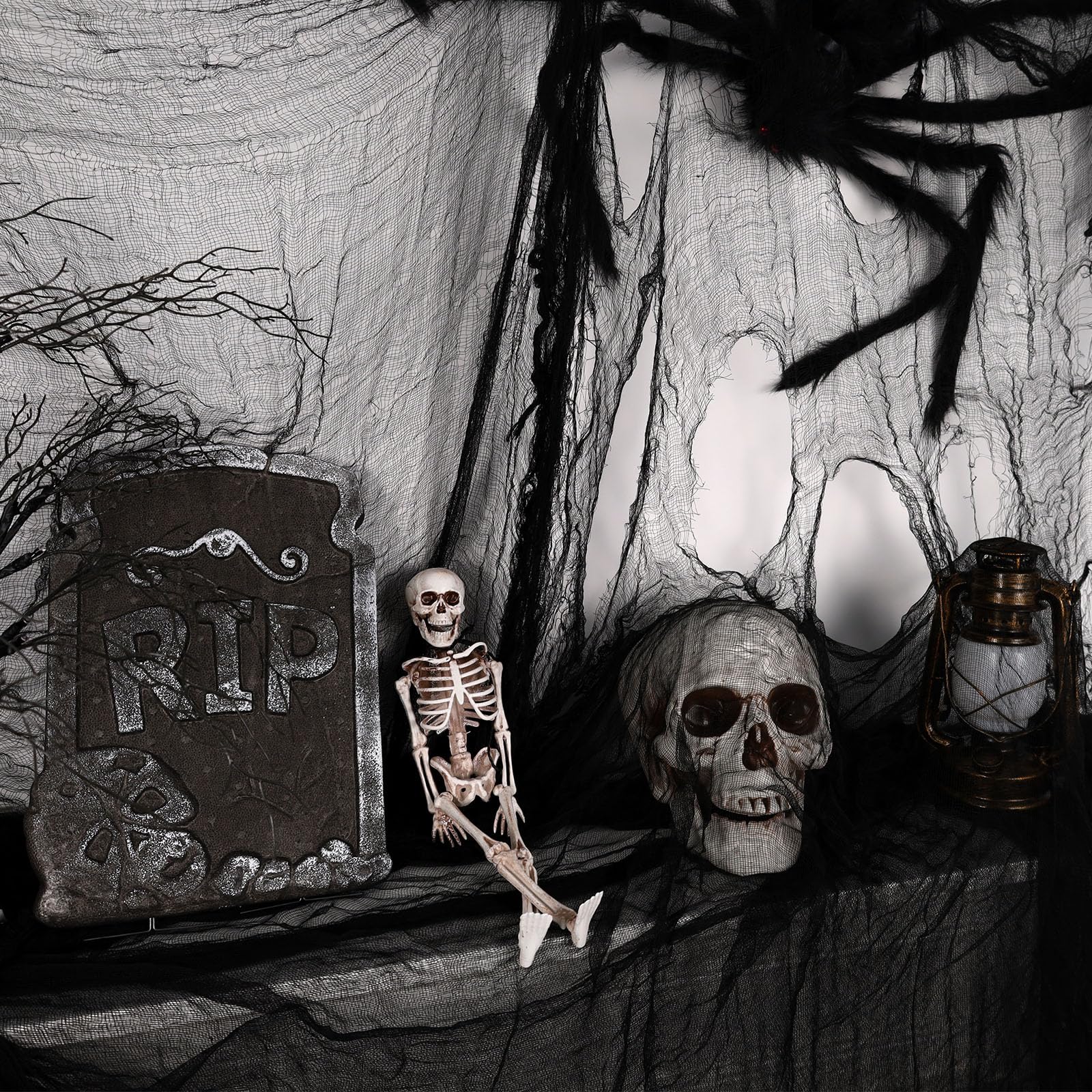 Oversized Halloween Creepy Cloth – 410 x 80 in Black Spooky Gauze Fabric for Haunted House & Party Decor