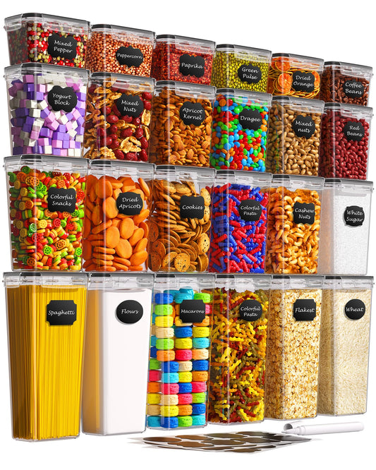 Airtight Food Storage Containers Set – 24 Piece Stackable Pantry Canisters with Lids, Labels & Marker