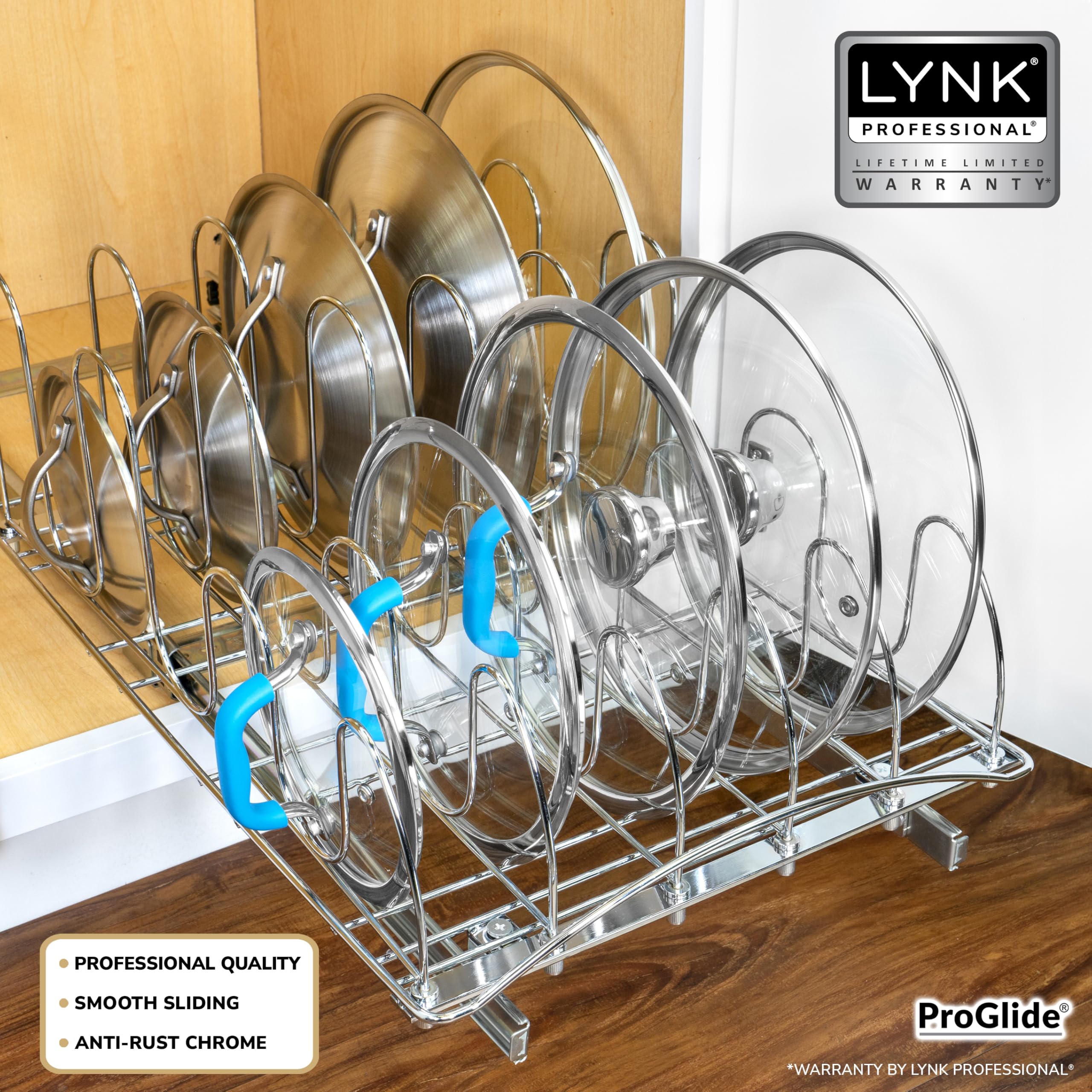 Lynk Professional Extra-Large Pull-Out Pot Lid & Cookie Sheet Organizer – Heavy-Duty Sliding Cabinet Rack