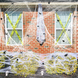 Giant Halloween Spider Web with 150 Fake Spiders – 420g Ultra-Stretch Cobwebs Covering 1400 sq ft, Indoor & Outdoor Haunted Decoration (White)