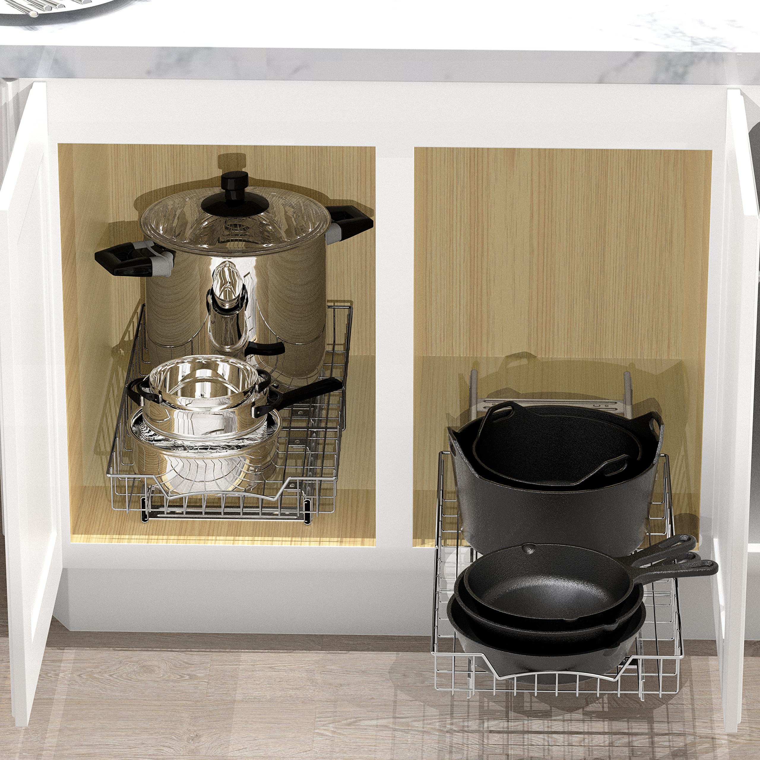 Under Cabinet Pull-Out Sliding Shelf Drawer – Heavy-Duty Ball-Bearing Organizer (21” x 11”)