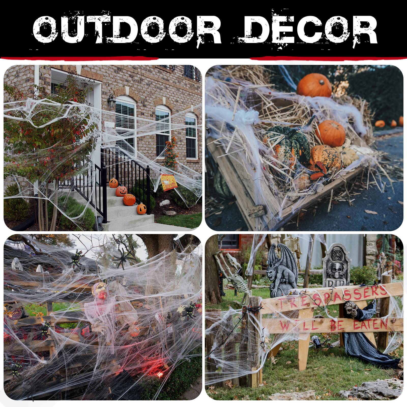 Giant Halloween Spider Web with 150 Fake Spiders – 420g Ultra-Stretch Cobwebs Covering 1400 sq ft, Indoor & Outdoor Haunted Decoration (White)