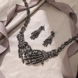 Gothic Halloween Jewelry Set – Gray Black-Tone Necklace & Earrings by Ever Faith