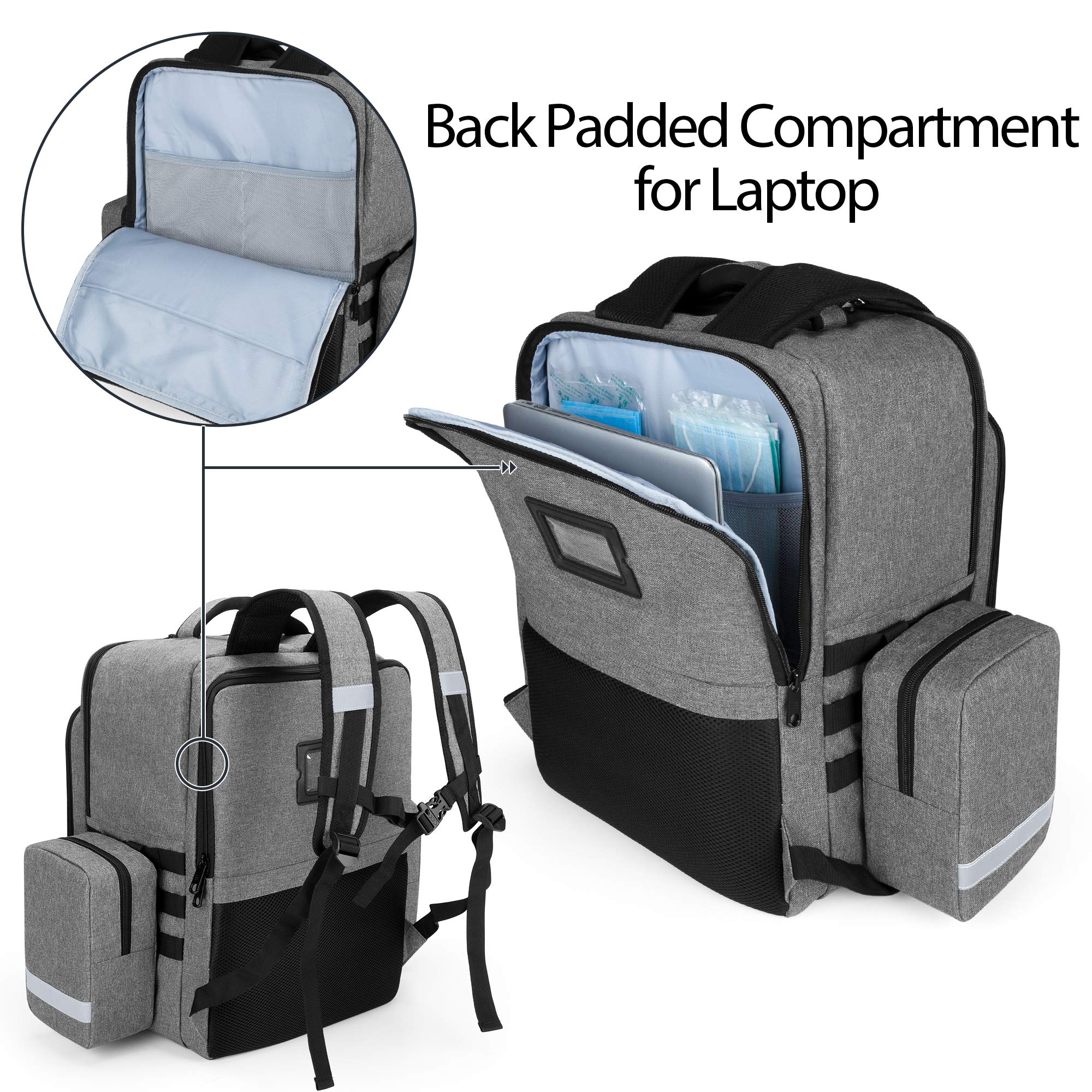 TRUNAB Emergency Medical Backpack – Modular EMT-Style Organizer with Detachable Side Pockets & Non-Slip Base (Grey)