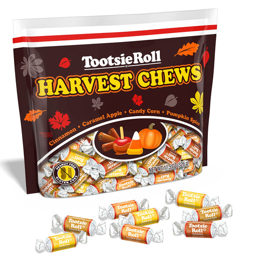 Tootsie Roll Harvest Chews – Fall Flavor Mix (Cinnamon, Caramel Apple, Candy Corn, Pumpkin Spice) Gluten-Free, 7oz Bag