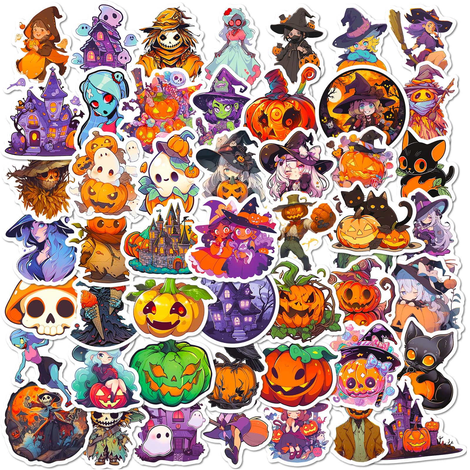 100PCS Non Repeating Halloween Children's Cartoon Pumpkin Themed Stickers Party Favors Vinyl Waterproof Holiday Party, Halloween Children's Cartoon Party Stickers Decoration