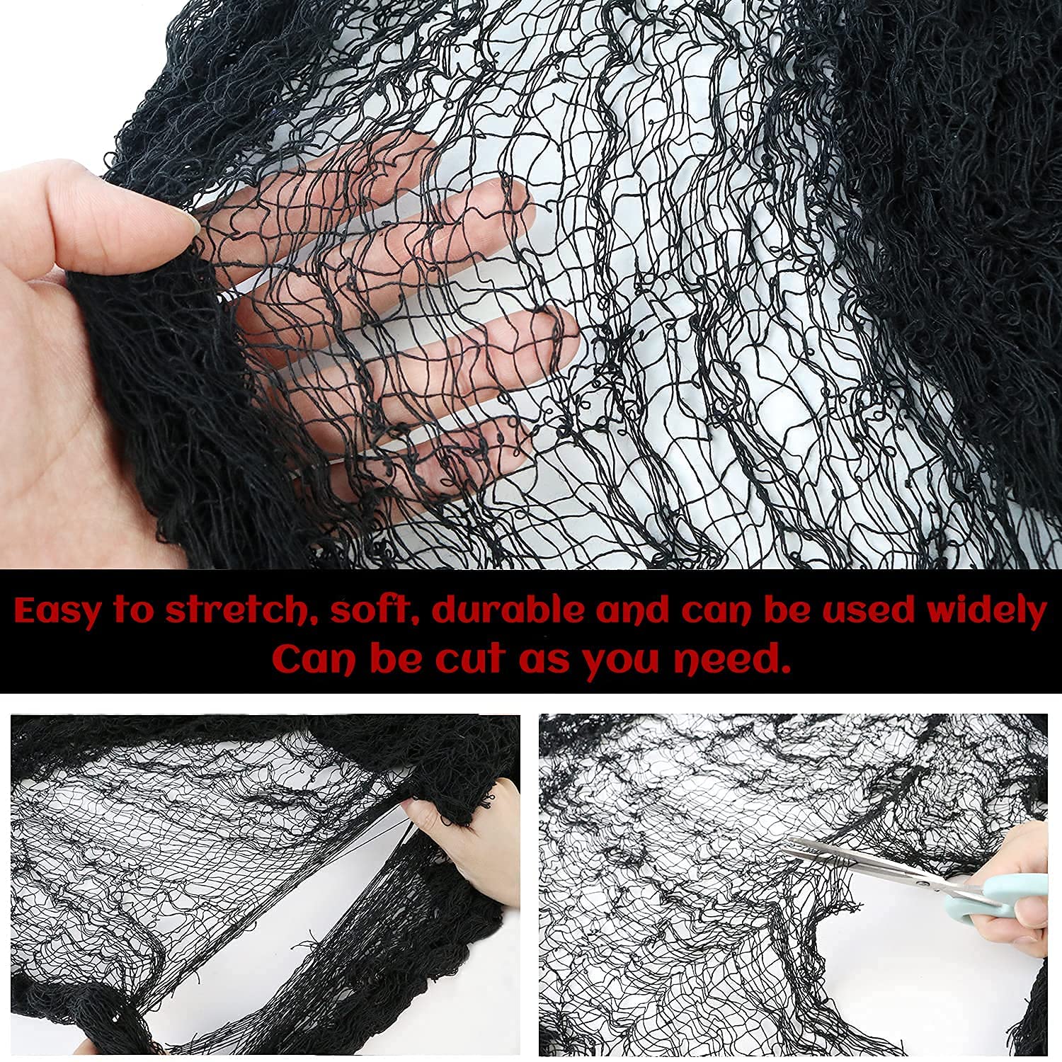 5PCS Black Halloween Creepy Cloth Set – Stretchy Gauze Fabric for Indoor & Outdoor Spooky Decorations (30" x 72")