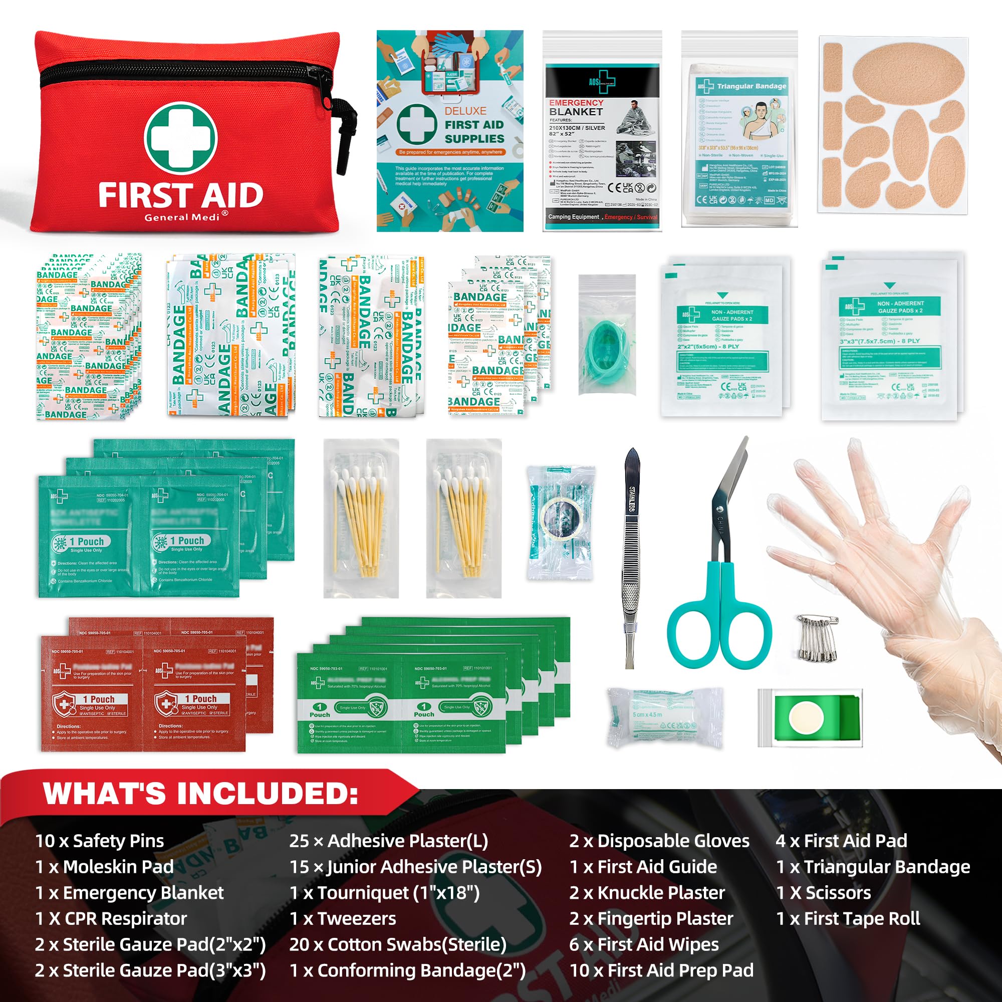 Mini First Aid Kit (110 Pieces) – Compact Emergency Medical Kit for Travel, Home & Outdoor Use (Red)