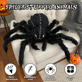 Oversized Black Spider Plush – 34" Halloween Stuffed Decoration with Furry Legs & Embroidered Eyes – Giant Soft Halloween Prop