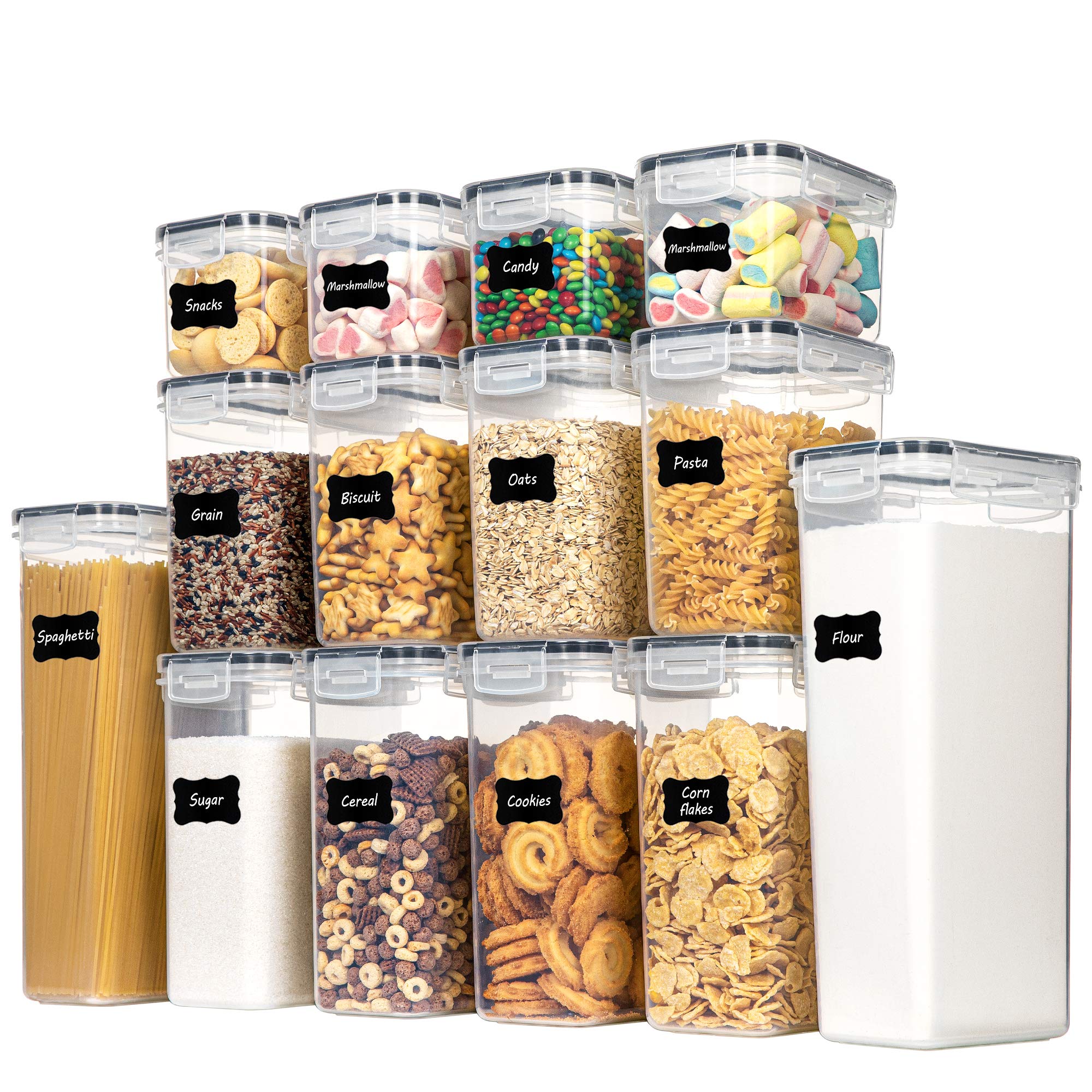 Chefstory Airtight Food Storage Containers Set – 14 Piece Stackable Pantry Canisters with Lids & Labels