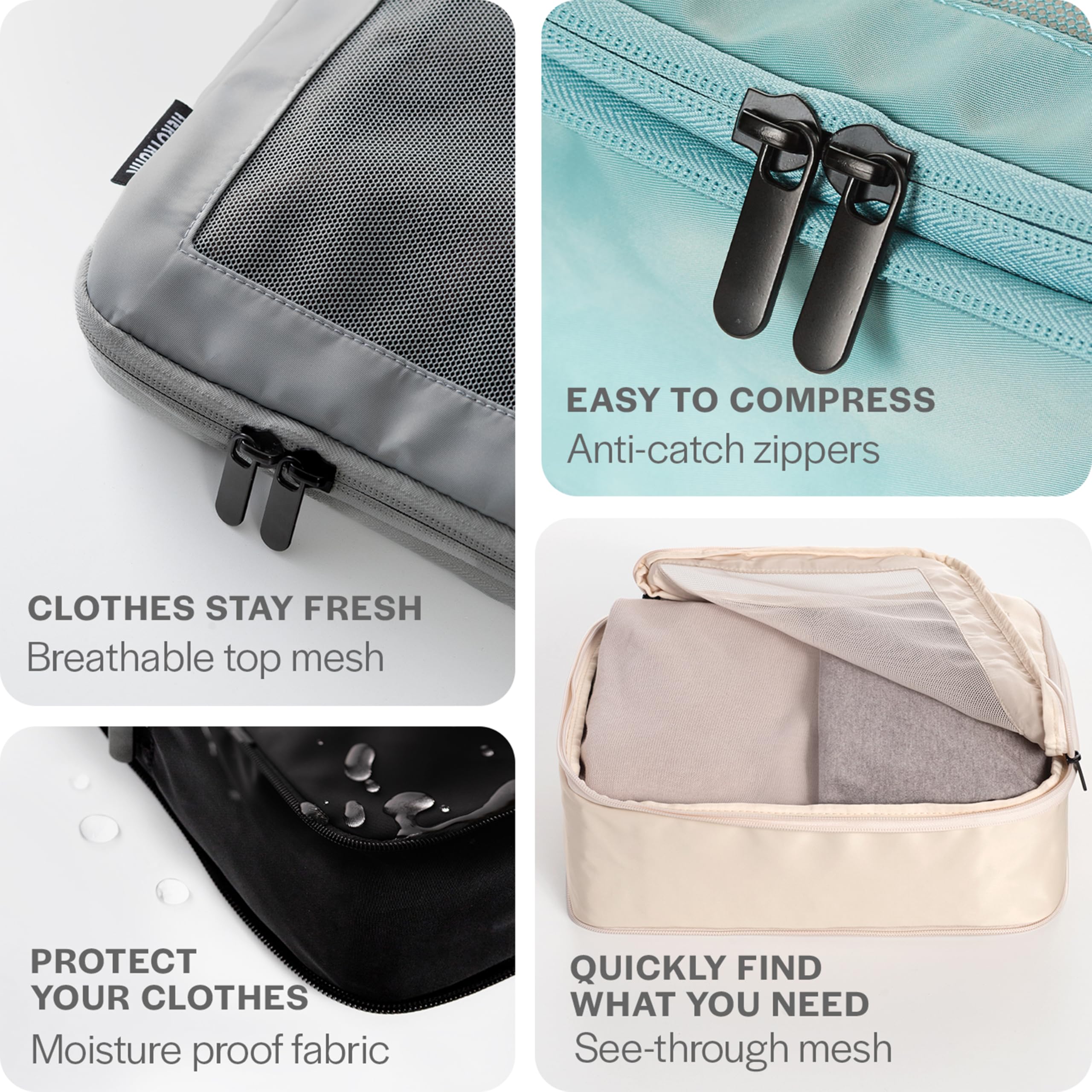 Compression Packing Cubes Set – Travel Luggage Organizer Bags (Teal)