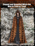 Orange Witch Lace Hooded Cape – Gothic Bat Pattern Halloween Cloak for Women