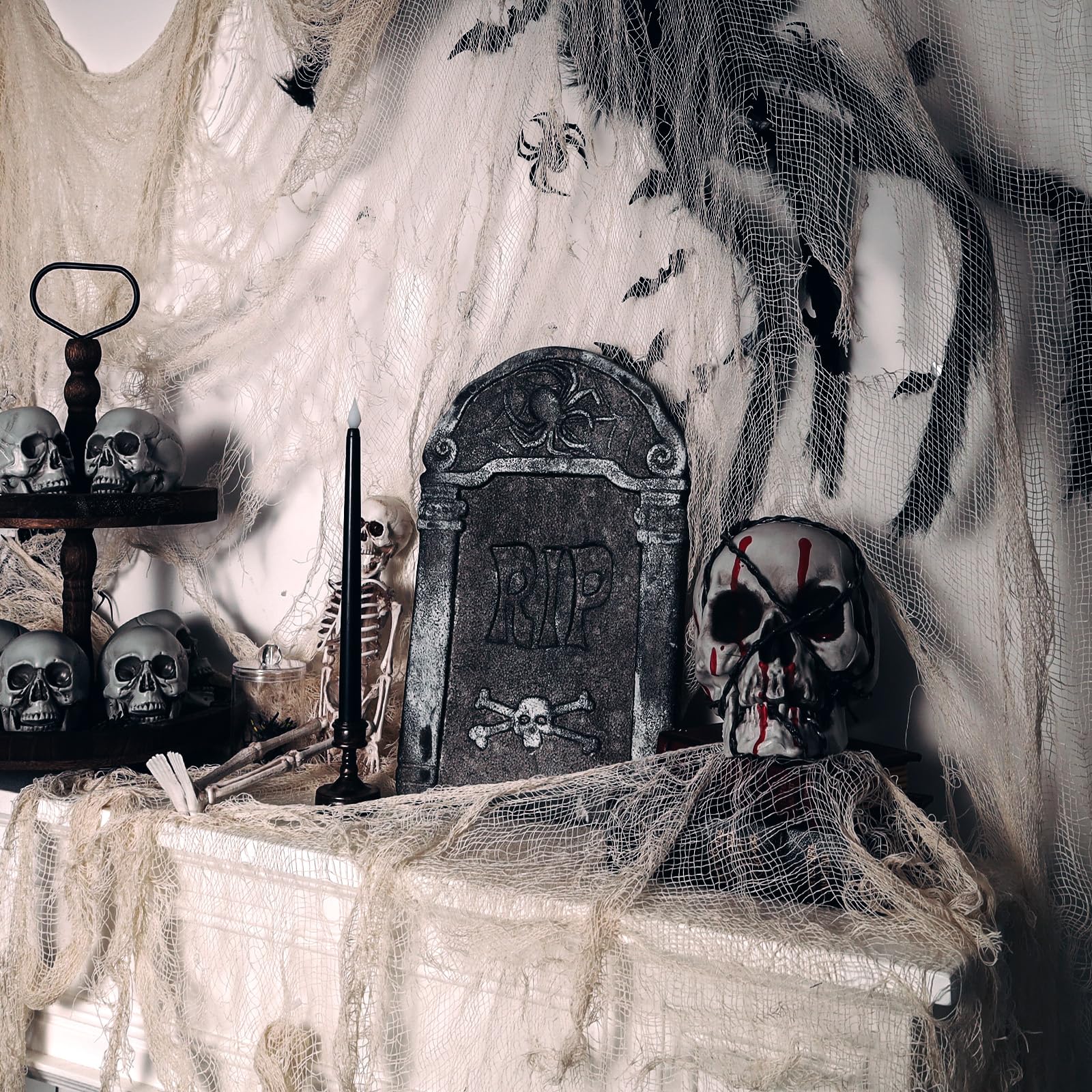 Beige Halloween Creepy Cloth – 315x78.7" Oversized Cotton Spooky Gauze for Haunted House & Party Decorations