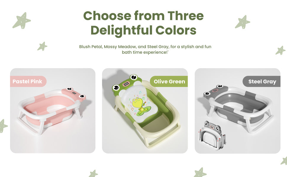Collapsible Baby Bathtub with Cushion & Thermometer – Foldable Portable Tub (Green)