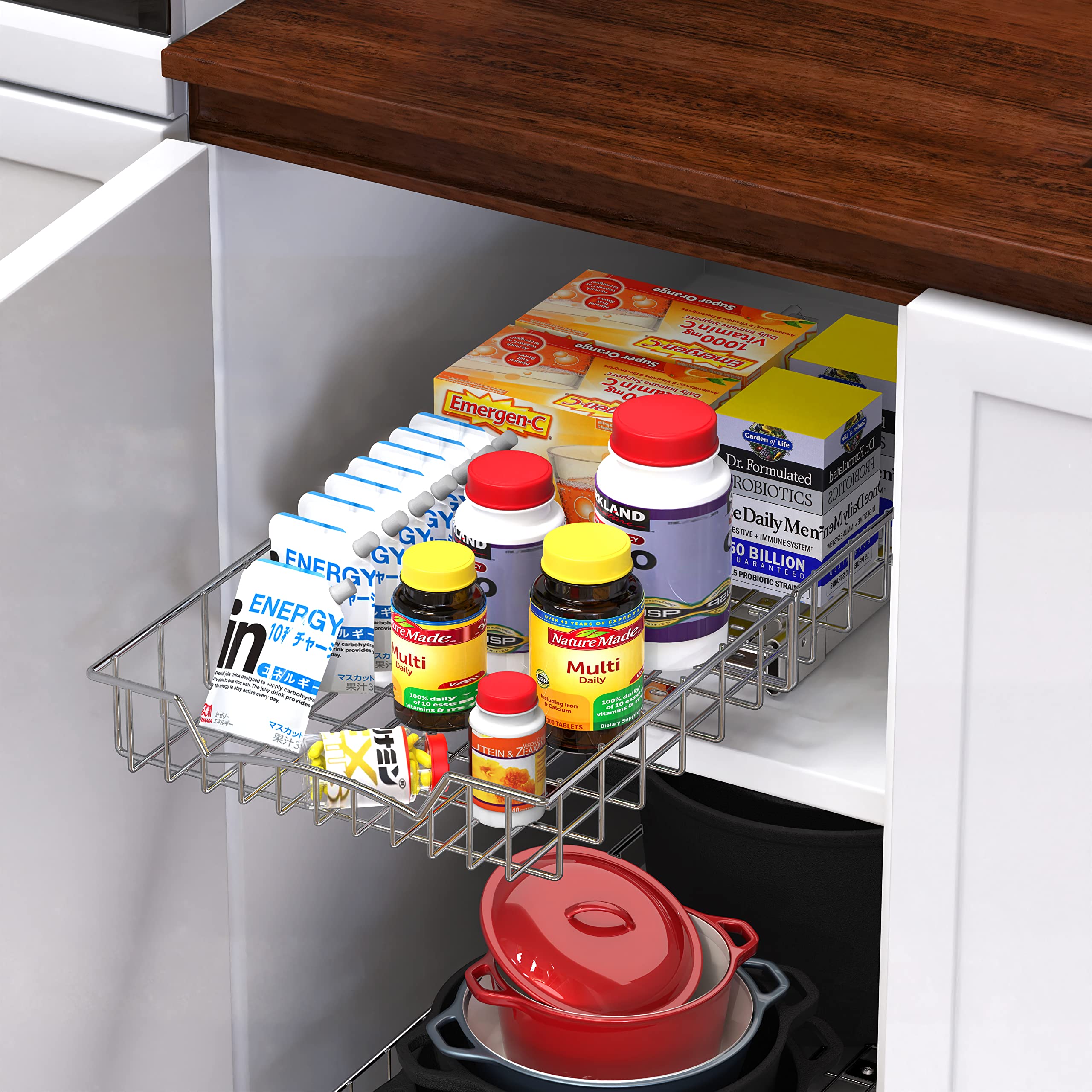 Under Cabinet Pull-Out Sliding Shelf Drawer – Heavy-Duty Ball-Bearing Organizer (21” x 11”)
