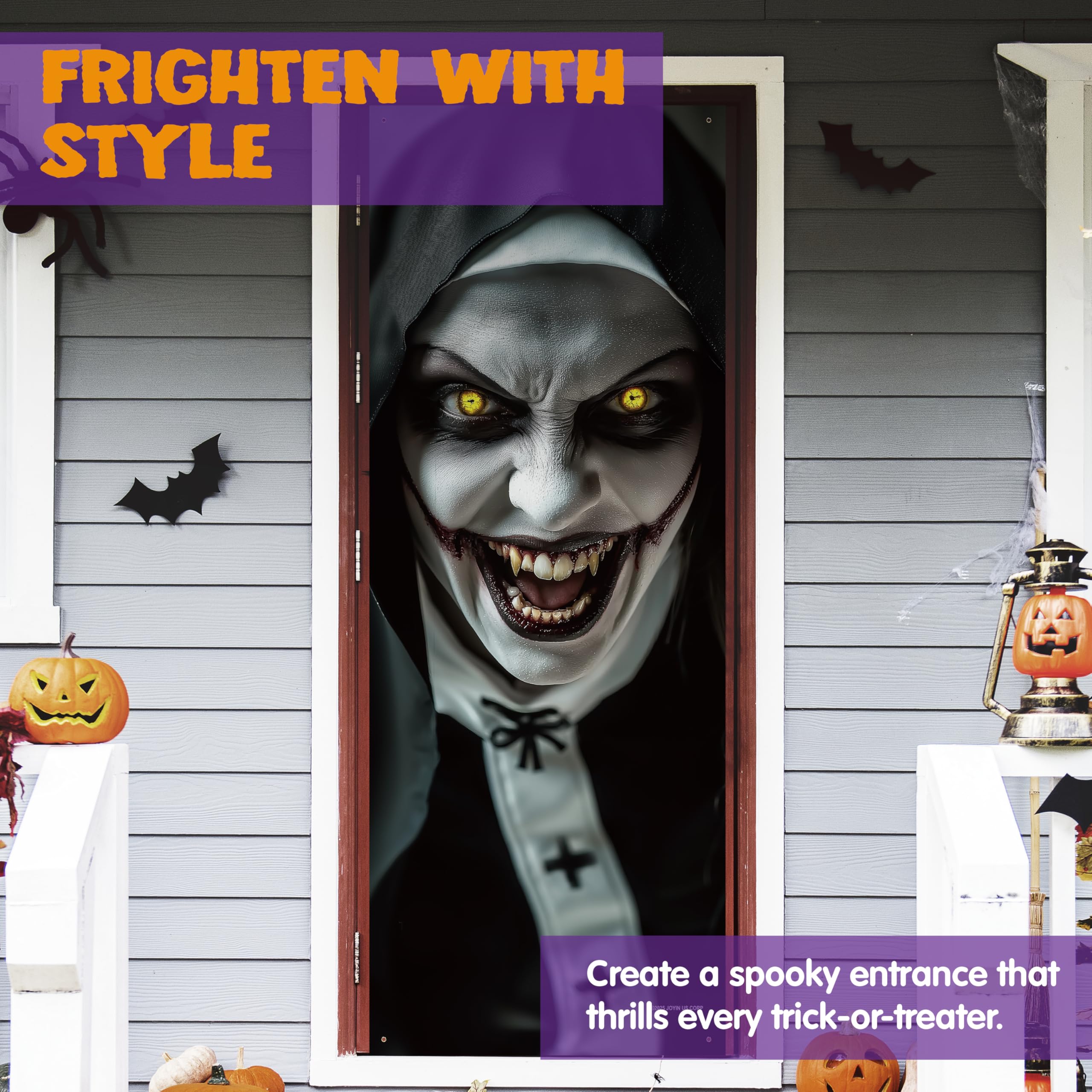 Horror Zombie Nun Door Cover 👻 – 3D Scary Halloween Decoration for Front Door, Wall & Haunted House