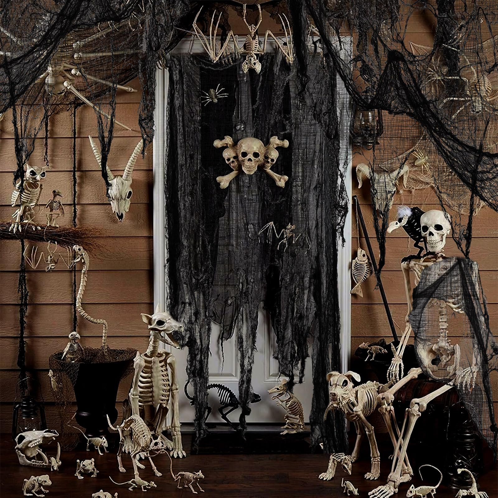 Oversized Halloween Creepy Cloth – 410 x 80 in Black Spooky Gauze Fabric for Haunted House & Party Decor