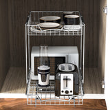 2-Tier Pull-Out Under Cabinet Organizer – Chrome Sliding Shelf with Heavy-Duty Ball Bearings (L-L)