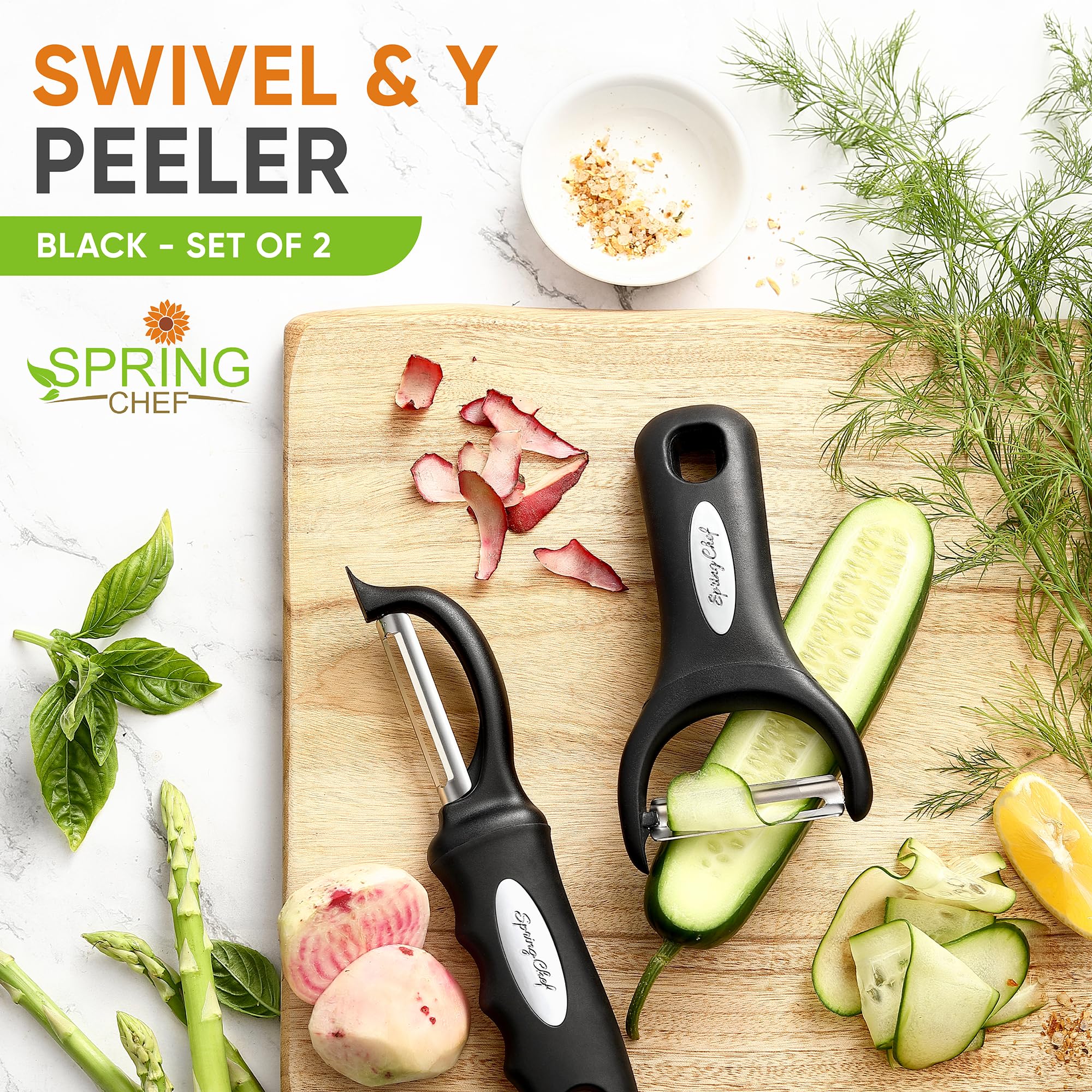 2-Piece Professional Vegetable Peeler Set – Swivel Peeler & Y Peeler with Soft-Grip Handles