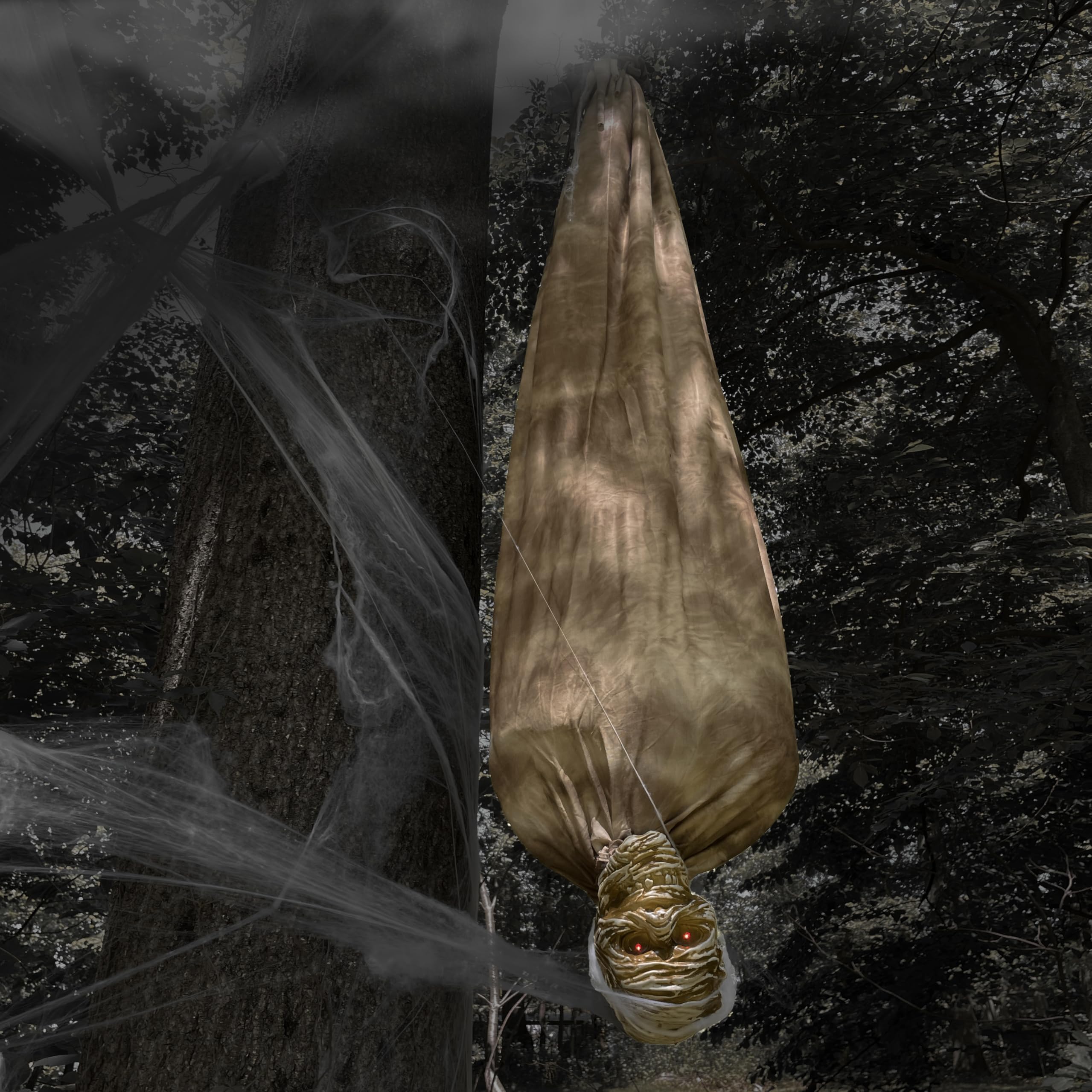 5ft Upside Down Hanging Skeleton Animatronic – LED Eyes, Sound & Motion Activated Halloween Prop