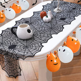 Halloween Spider Web Table Runner – 18x72 Inch Black Lace Tablecloth for Halloween Party Decorations (Reusable Cobweb Design)